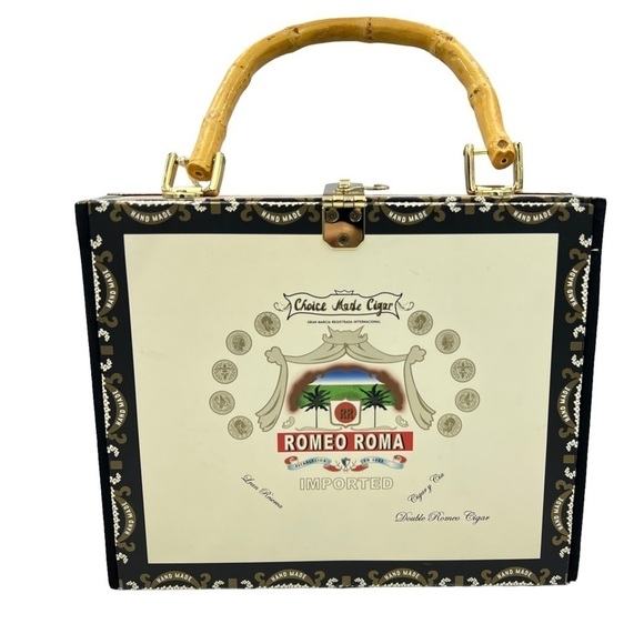 Romeo Roma Handmade Cigar Box Hand Bag w Flip Flops & Hand Bag Theme Black White - Picture 1 of 16